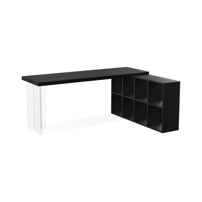 Bureau en bois massif en forme de L noir + bureau en acrylique, H 29,53 po x l 78,74 po x P 55,12 po
