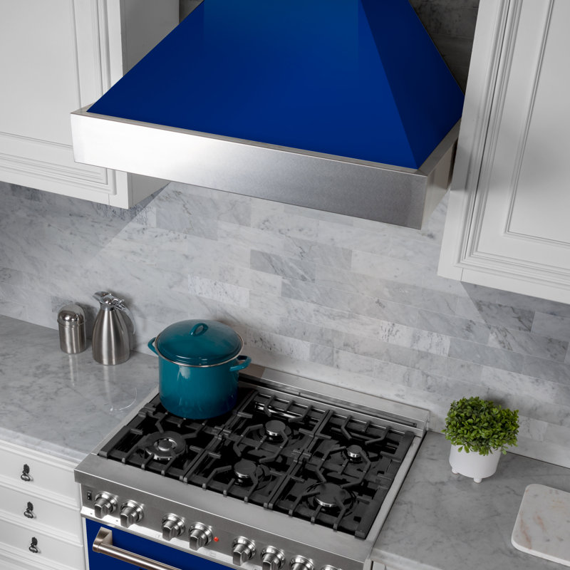 36" Fingerprint Resistant Stainless Steel Range Hood with Fingerprint Resistant Shell (8654SN-36), Blue Gloss