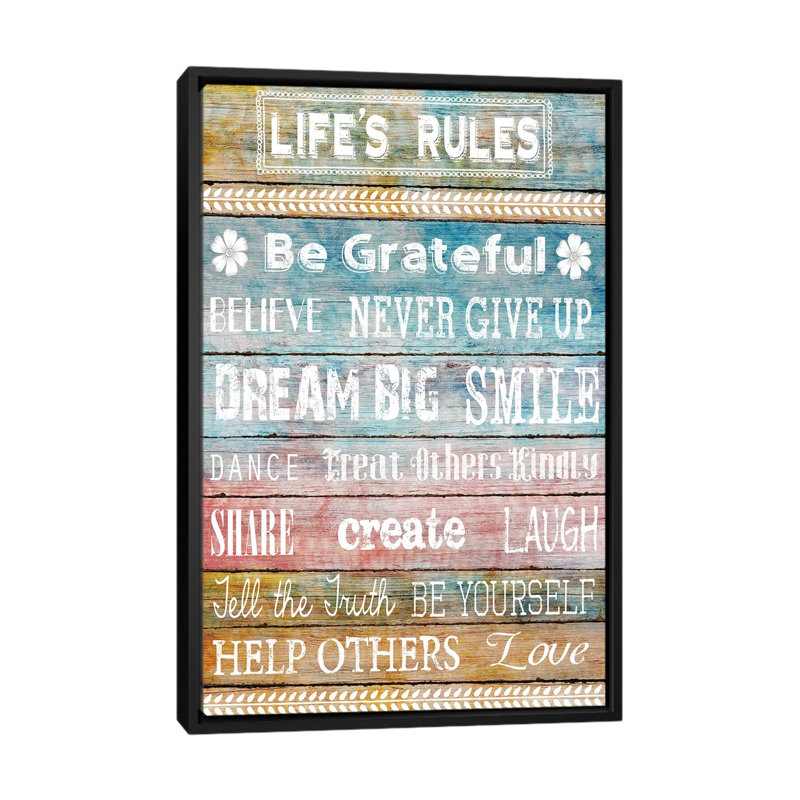 «Life's Rules» par Conrad Knutsen - impression sur toile tendue, H 26 po x l 18 po x P 1,5 po, Toile avec cadre noir