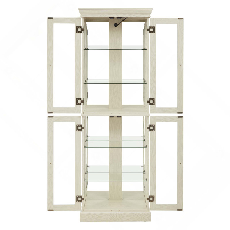Vitrine lumineuse en verre avec tablettes réglables en verre pour le salon et la cuisine (ampoule incluse), Blanc antique