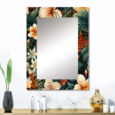 Drewe Tropical Greens Warm Earth Tones - miroir décoratif tropical, grand miroir mural floral, botanique, impression d'art en métal