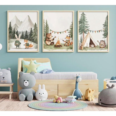 Multicolore, "Woodland Animal Nursery", reproduction d'art sur toile représentant un renard, un ours, un lapin et un hérisson pour chambre d'enfant ou chambre d'enfant