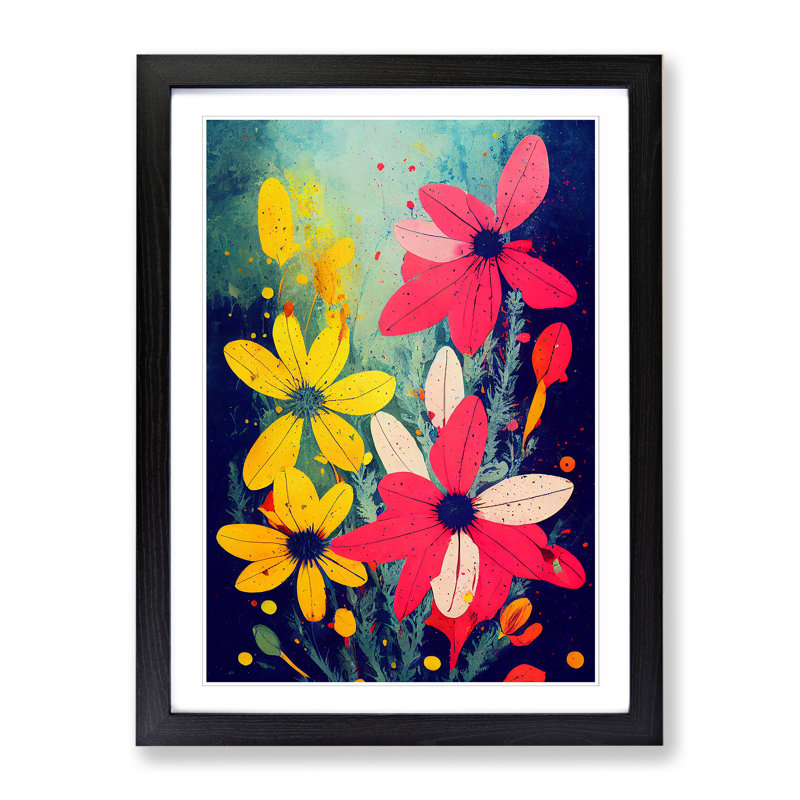Wildflowers Splatter Vol.1 1 Piece Single Picture Frame Painting, 34cm H x 25cm W x 2cm D, Black