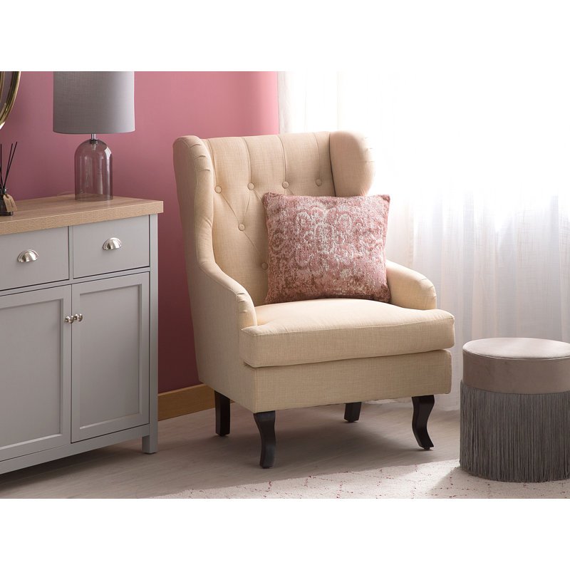 Aleshia Upholstered Wingback Chair, Beige