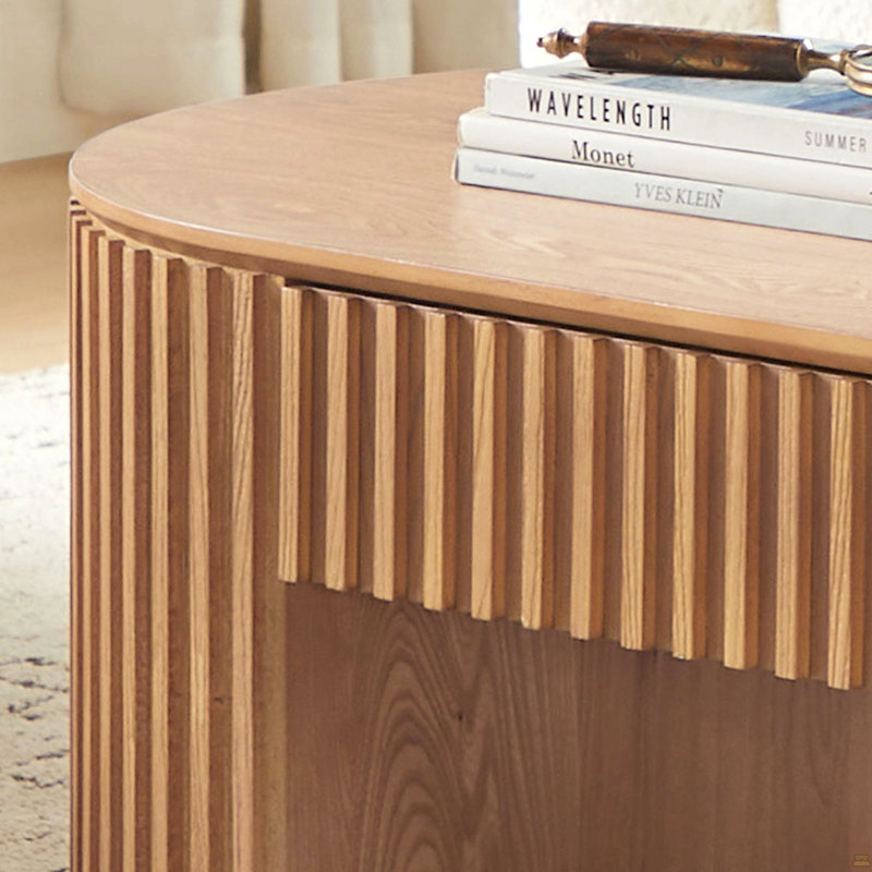 51.18'' Oval Wood Coffee Table With Drawer, Oak