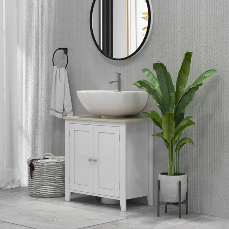 Armoire de rangement à piédestal, sous le lavabo avec U et tablette interne réglable, blanc, sans lavabo inclus