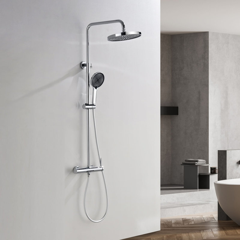 Système de douche en cascade avec douche à main avec robinet à une poignée et ensemble de garniture de douche en laiton avec valve brute