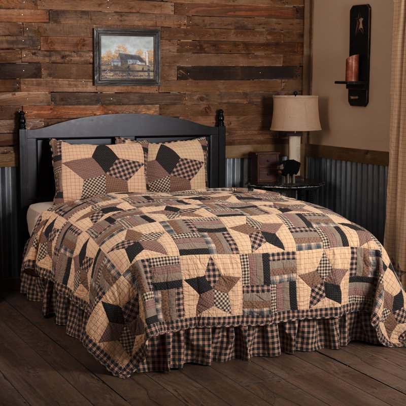 Bingham Star American Traditional Cotton Patchwork Quilt, California King Quilt + 2 Shams