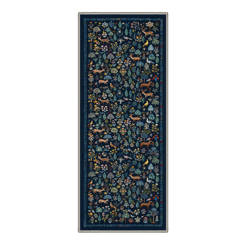 Aarna Alderwood Rustic Machine Washable Blue / Black / Green Indoor Area Rug with Non-Slip Backing, Runner 2'3" x 6'