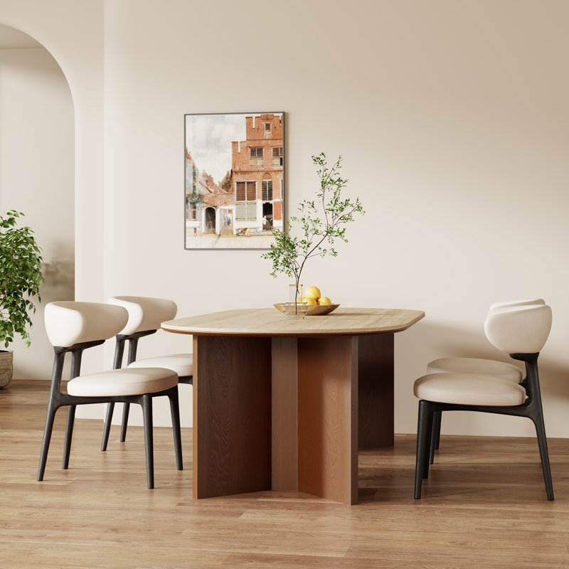 Modern 71" Dining Table with Solid Wood Legs & Oval Wood Grain Sintered Stone Tabletop for 6/8 Person, Kitchen Table