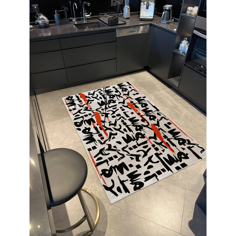 Tapis décoratif noir à motif texturé noir, Tapis de couloir 3 pi 9,81 po x 6 pi 6,74 po