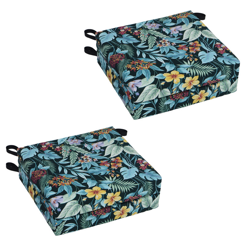 Coussins de chaise carrés d'extérieur (ensemble de 4), Bleu / vert / floral sarcelle Carena, L 20 po x P 19 po