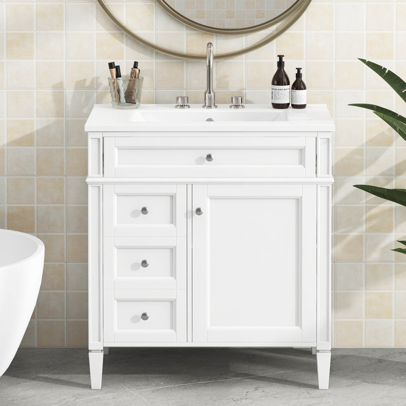 Meuble-lavabo de 30 po avec lavabo supérieur, Blanc