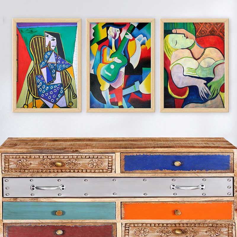 Superbe ensemble de peintures décoratives encadrées (3 pièces) de 21,7 po x 29,5 po chacune | Cadre 100% bois avec polystyrène de 0,8 pouce | Impression numérique UV | Parfait pour la décoration murale de salon, de bureau et de galerie
