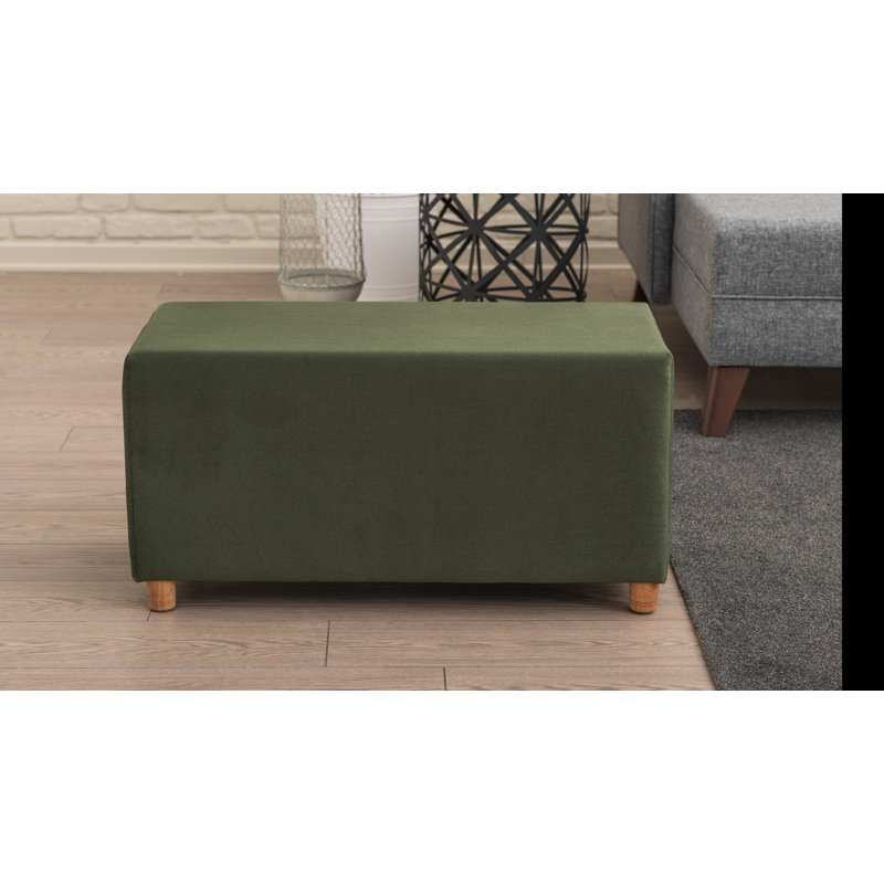 Upholstered Ottoman, Green Polyester Blend