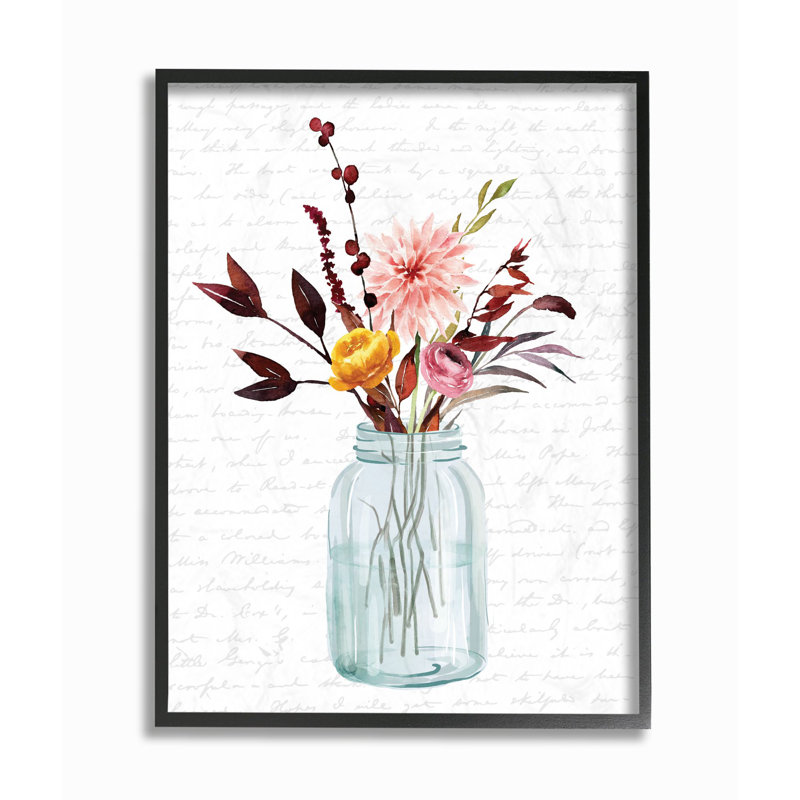 « pot of fleurs red automne », art textuel, H 20 po x l 16 po, Giclée encadrée noir minuit