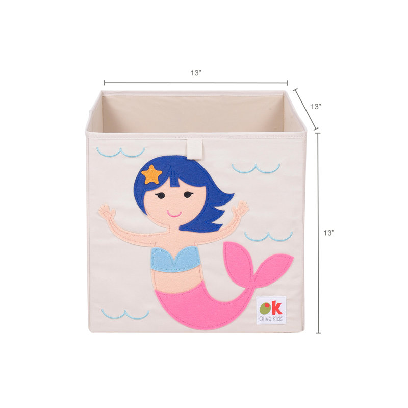 Mermaid Beige and Pink Fabric Kids Storage Cube