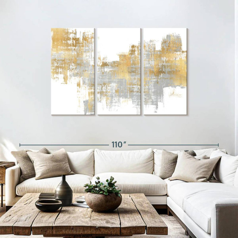 Avery dynamique doré sur gris I, H 48 po x l 74 po