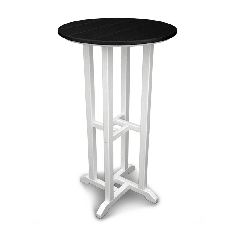 POLYWOOD Tables Round Dining Table, 42" H x 24" W x 24" L, White & Black