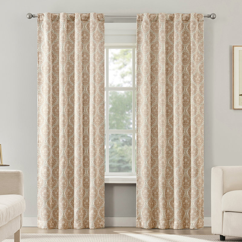 Lanet Vintage Ogee Dual-Side Magnetic Closure 100% Blackout Back Tab Curtain Panel, 40" W X 84" L, Dusty Terracotta