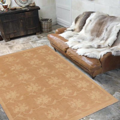 Tapis brun / jaune en laine noué à la main à motif floral 8 pi 10 po x 11 pi 1 po Fabry