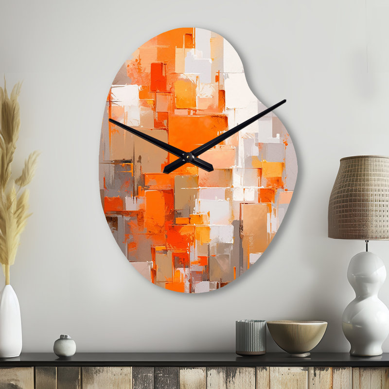 Horloge murale de forme irrégulière, orange, brun, réalités brisées - cubisme, Petit