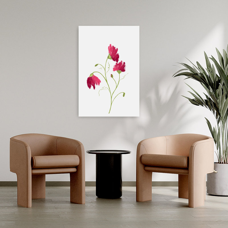 Art mural délicat avec fleurs rouges délicates et minimalistes, H 36 po x l 24 po