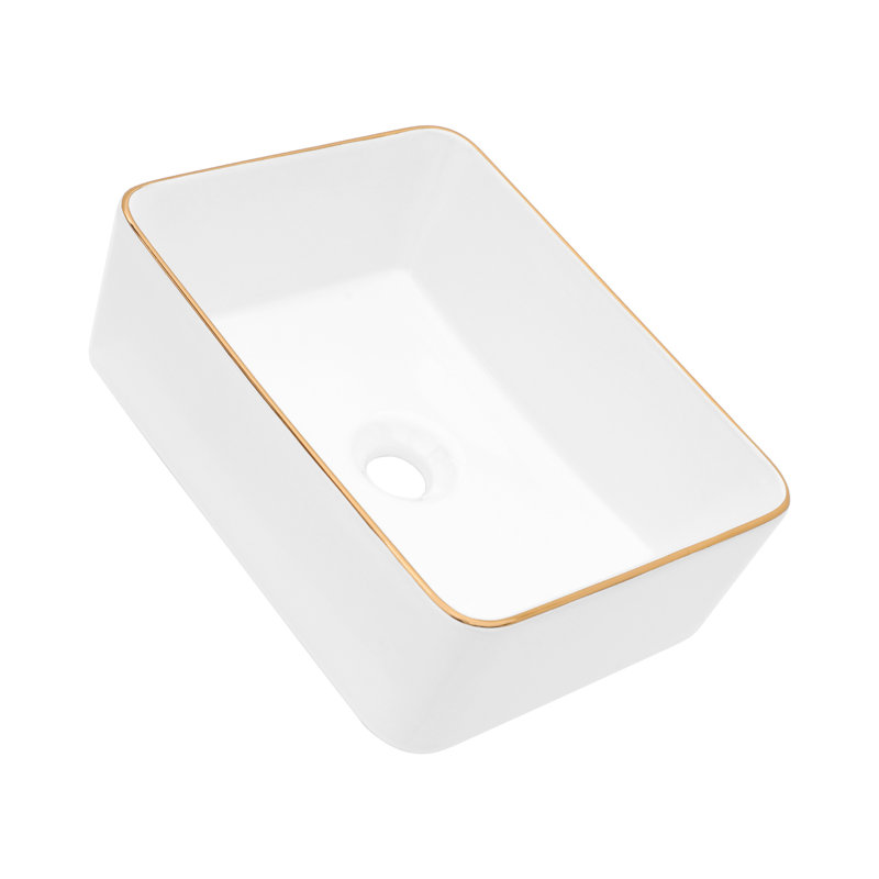 Modern 16X12 Inch Rectangular Ceramic Vessel Sink Bathroom White - Stain , Above Counter Mount Design, Resistance,, 16"