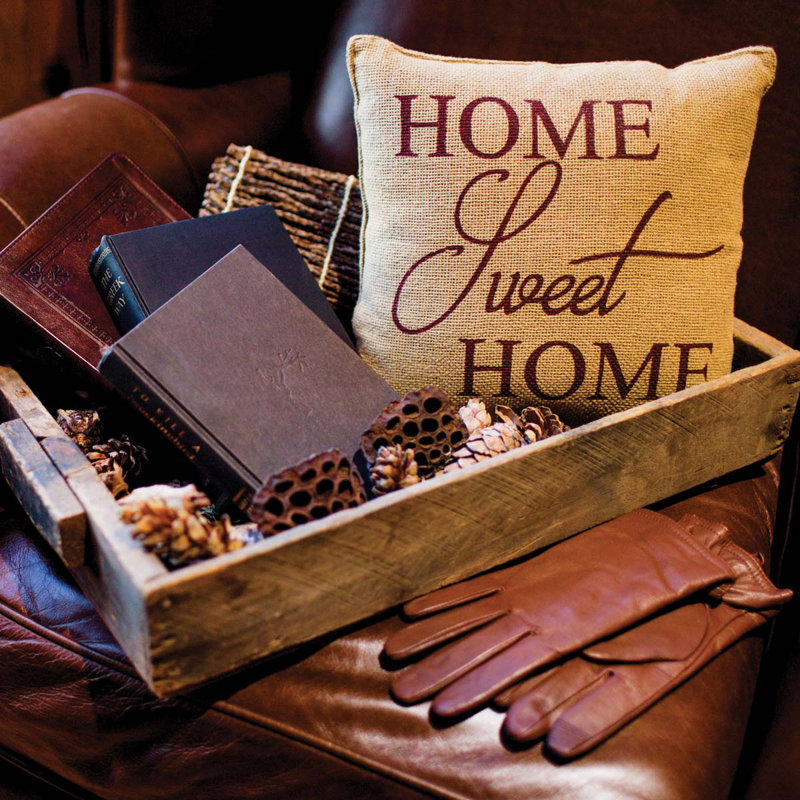 Natural Tan Cotton Burlap Home Sweet Home Square Pillow