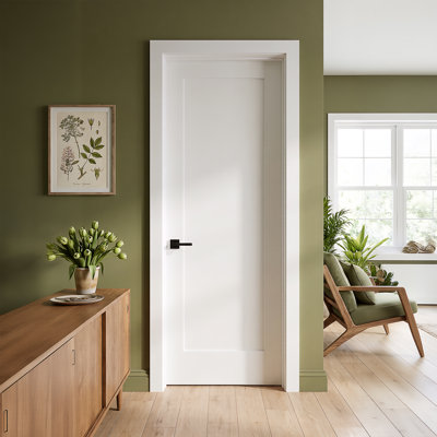 30" x 80" White Primed 1-Panel Raised Shaker Solid Core Manufactured Wood Trimmable Trimmable Interior Door Slab, 1-3/8" Thick, 12 mm Raised Center Panel, Without Frame and Hardware Kit
