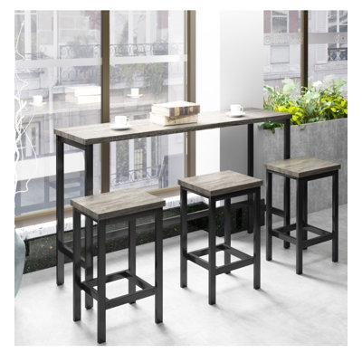 Extra Long Counter Height Dining Set - 3 Stools with Footrest, Pub Kitchen Side Table