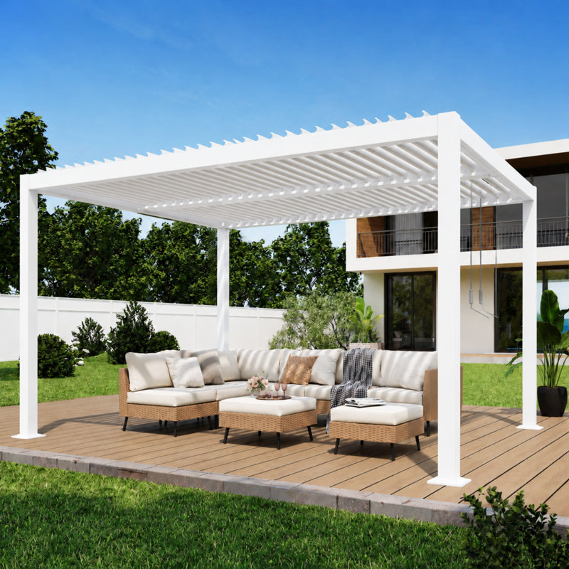 Pergola en aluminium avec toit à persiennes réglable l 10 pi x P 13 pi, 10 pi. L 13 pi. D, WHITE, Pergola seulement