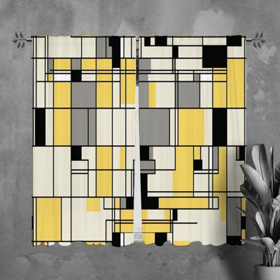 Mondrian Window Curtains Geometric Black Drapes