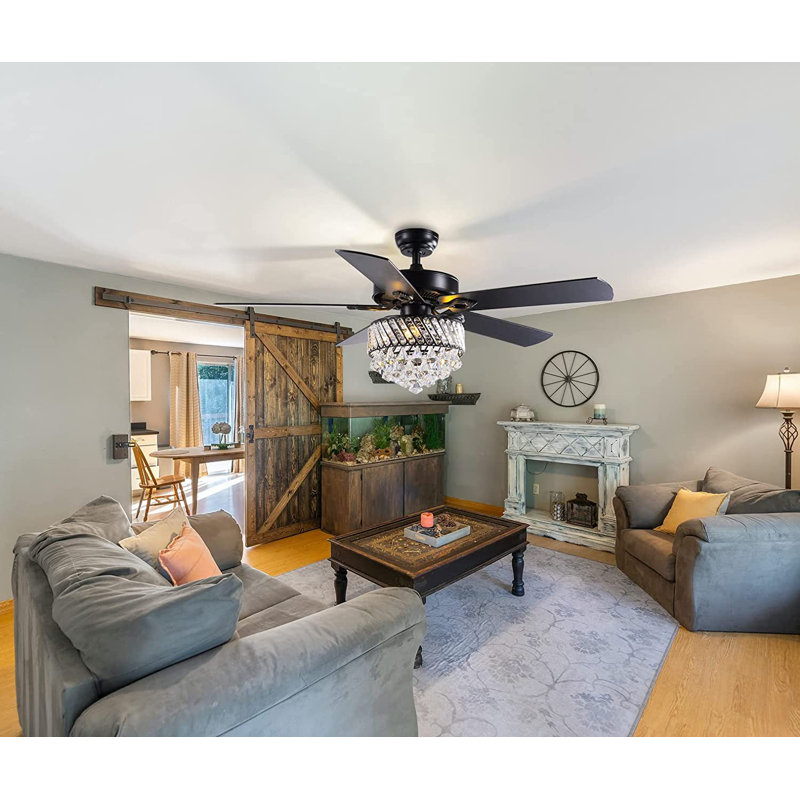 Trejo 52" Black Ceiling Fan with Light Kit and Reversible with Dimmable