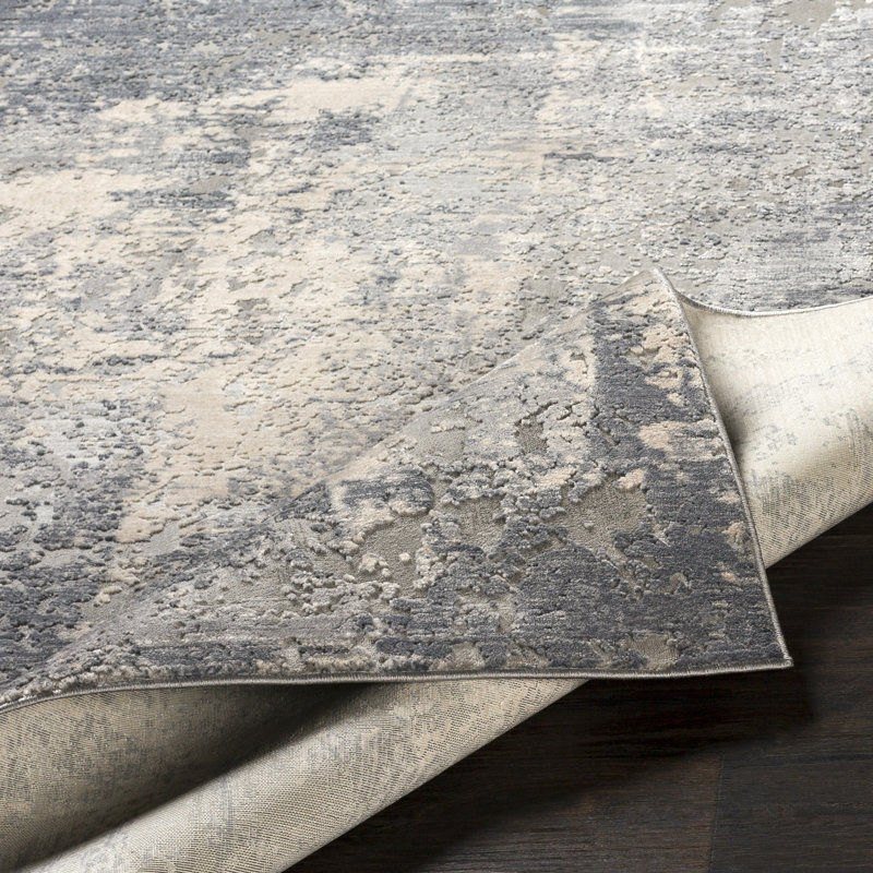 Tapis ivoire et gris à motif abstrait Hobert, Tapis de couloir 2 pi 7 po x 7 pi 3 po