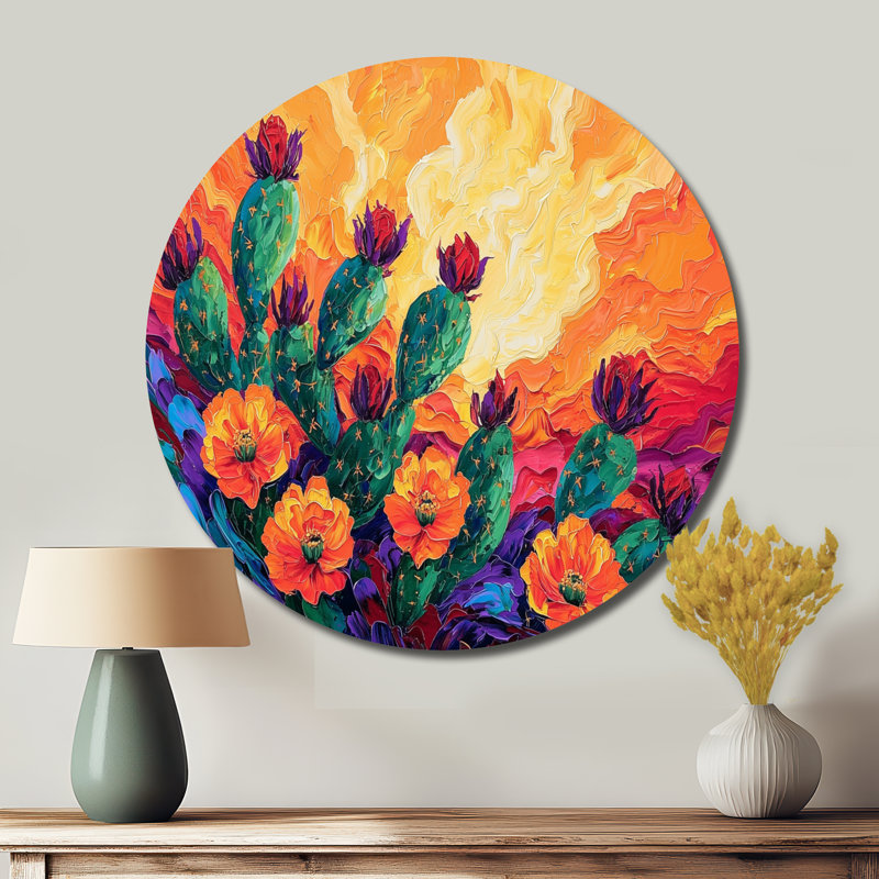 Practique poire cactus coucher de soleil - art mural éclectique moderne en métal, art mural contemporain imprimé