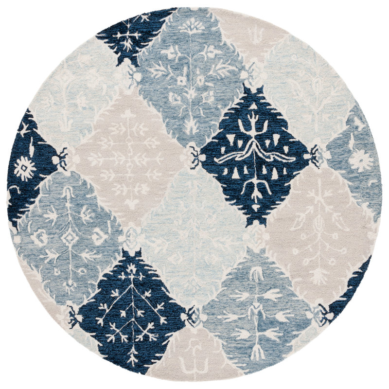 Cuerdas Ebony Hand Tufted Wool Pile Floral Rug, Round 6'