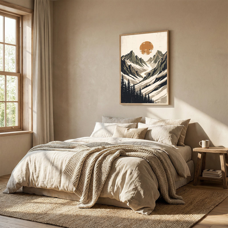 Art mural rétro sur toile de montagnes avec des pins, H 48 po x l 36 po