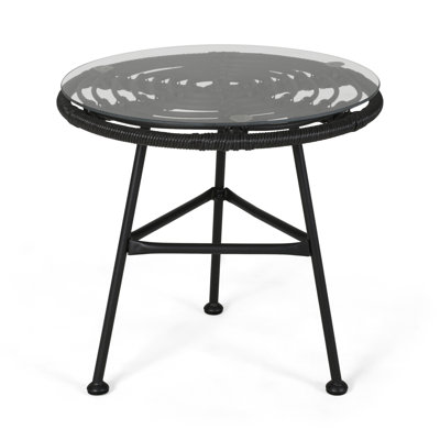 Orlando Outdoor Glass Top Faux Rattan Side Table(Only Including Table)