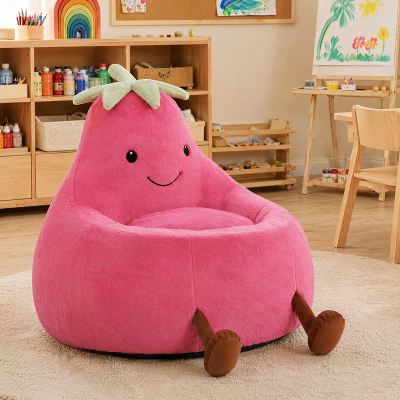 Cartoon Eggplant Bean Bag Chair, Kids Room Eggplant Sofa With Washable Sofa Cover Or Reading, Lounging And Watching TV