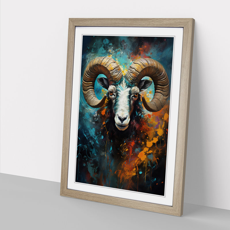 Aries Zodiac Abstract Art - Framed Print, 64cm H x 46cm W x 2cm D, Oak Framed