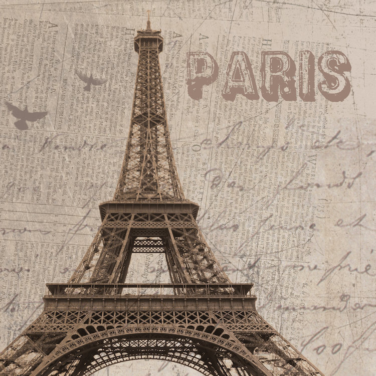 Paris I, impression sur toile tendue, H 16 po x l 16 po x P 1 po, Papier beaux-arts encadré noir, Blanc