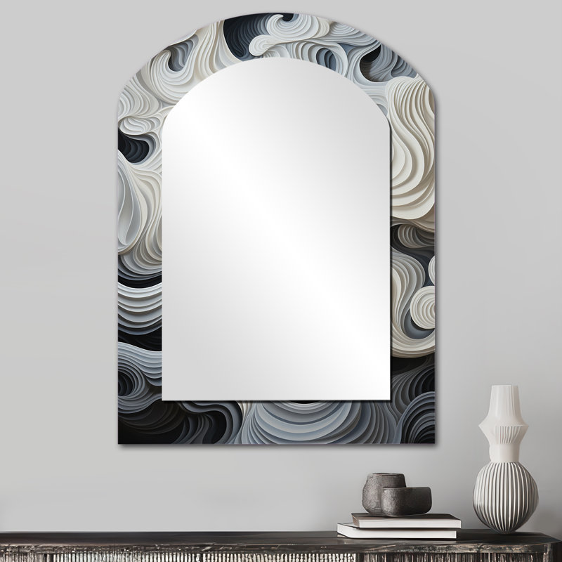 Miroir mural arqué sur métal noir et blanc II, 34 po x 25 po
