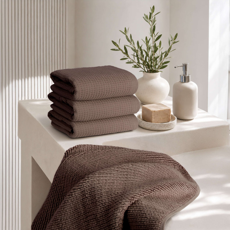 Essuie-mains luxueux 100% coton 4 pièces, Châtaigne
