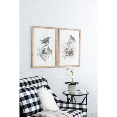 2 Framed Bird Artworks, 19.5x27.5", Multicolor Plumage, Wood Themed Pictures, Colorful Frame