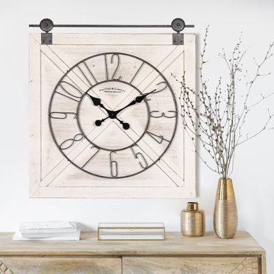 27 ''x29' 'Classic Retro Hanging Clock, Silent and Non ticking Square Wall Clock, Suitable for Living Room, Bedroom, Office, Digital, Vintage White,