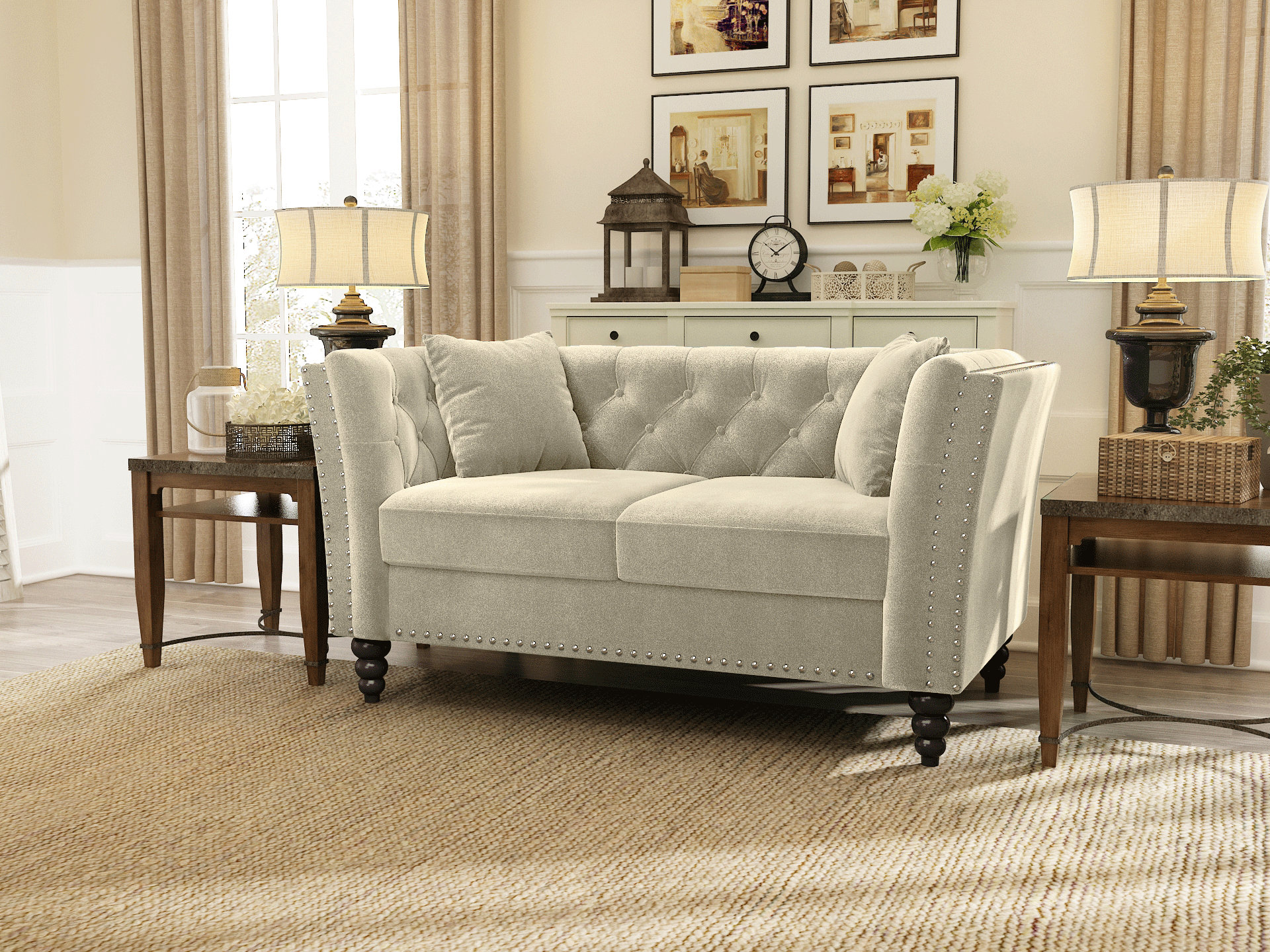 Willa Arlo™ Interiors Causeuse à accoudoirs carrés en velours de 63 po ...