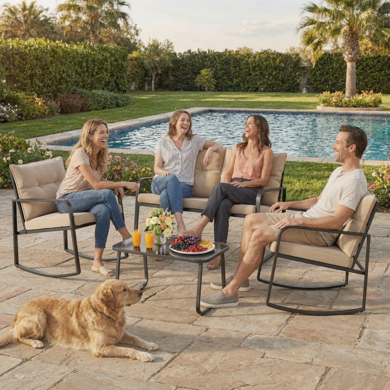 4 - Person Outdoor Seating Group With Cushions, Yellow