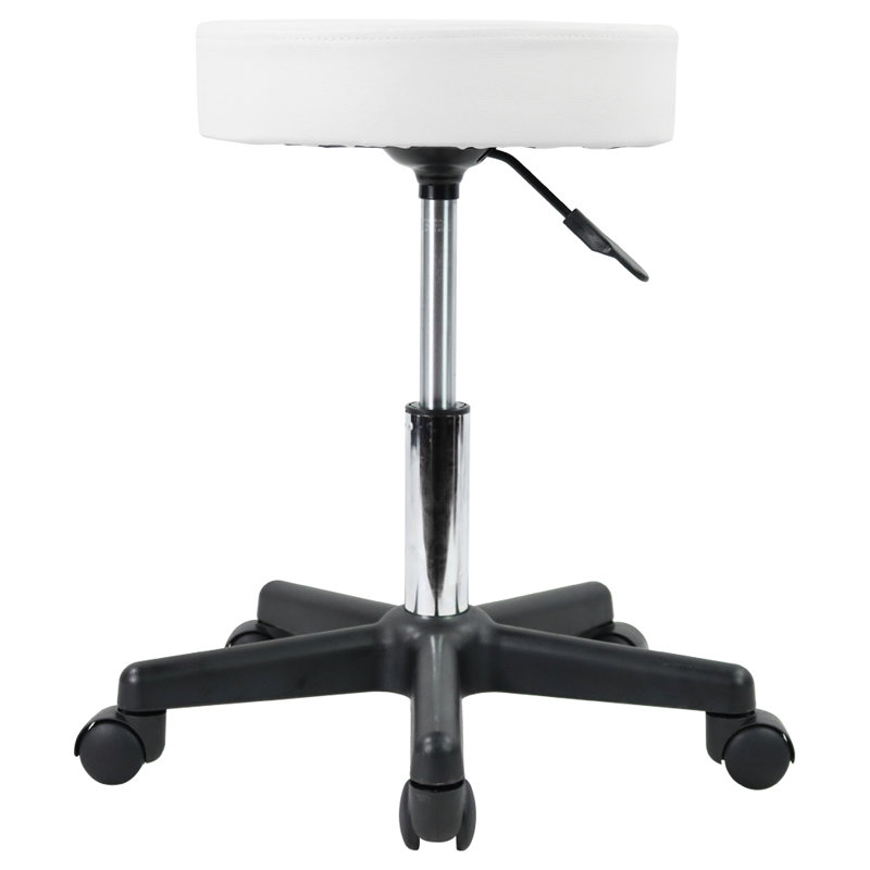Tabouret de laboratoire rond réglable en hauteur en similicuir, Blanc