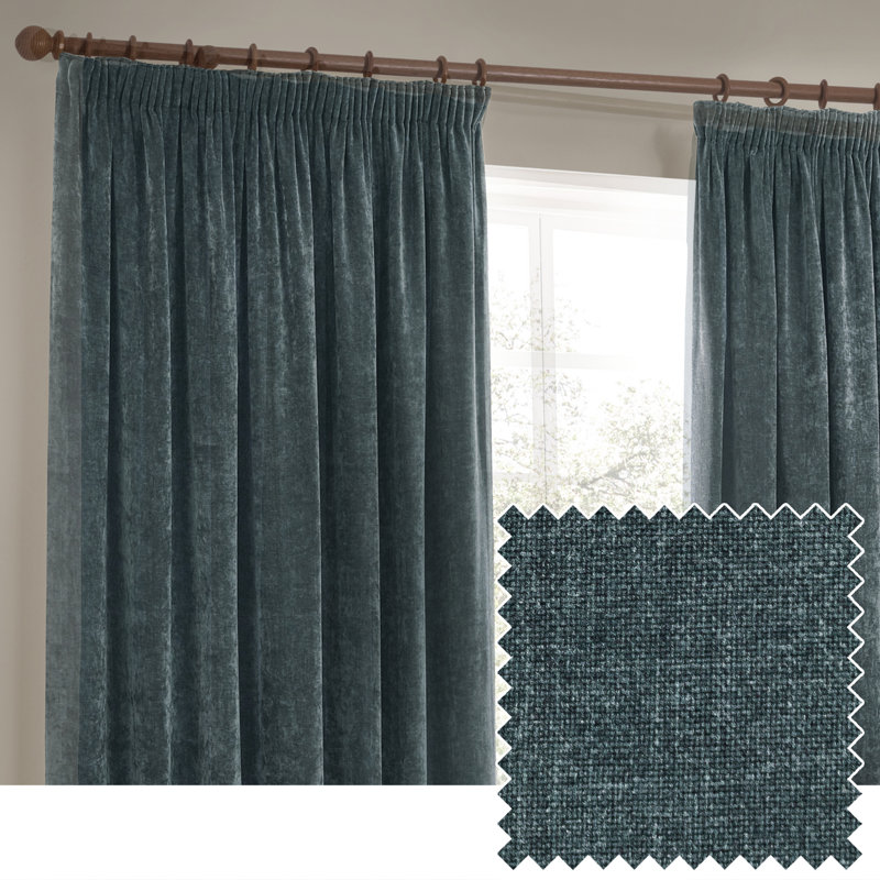 Heavy Chenille Room Darkening Pencil Pleat Curtains, 229 W x 229 D cm, Charcoal